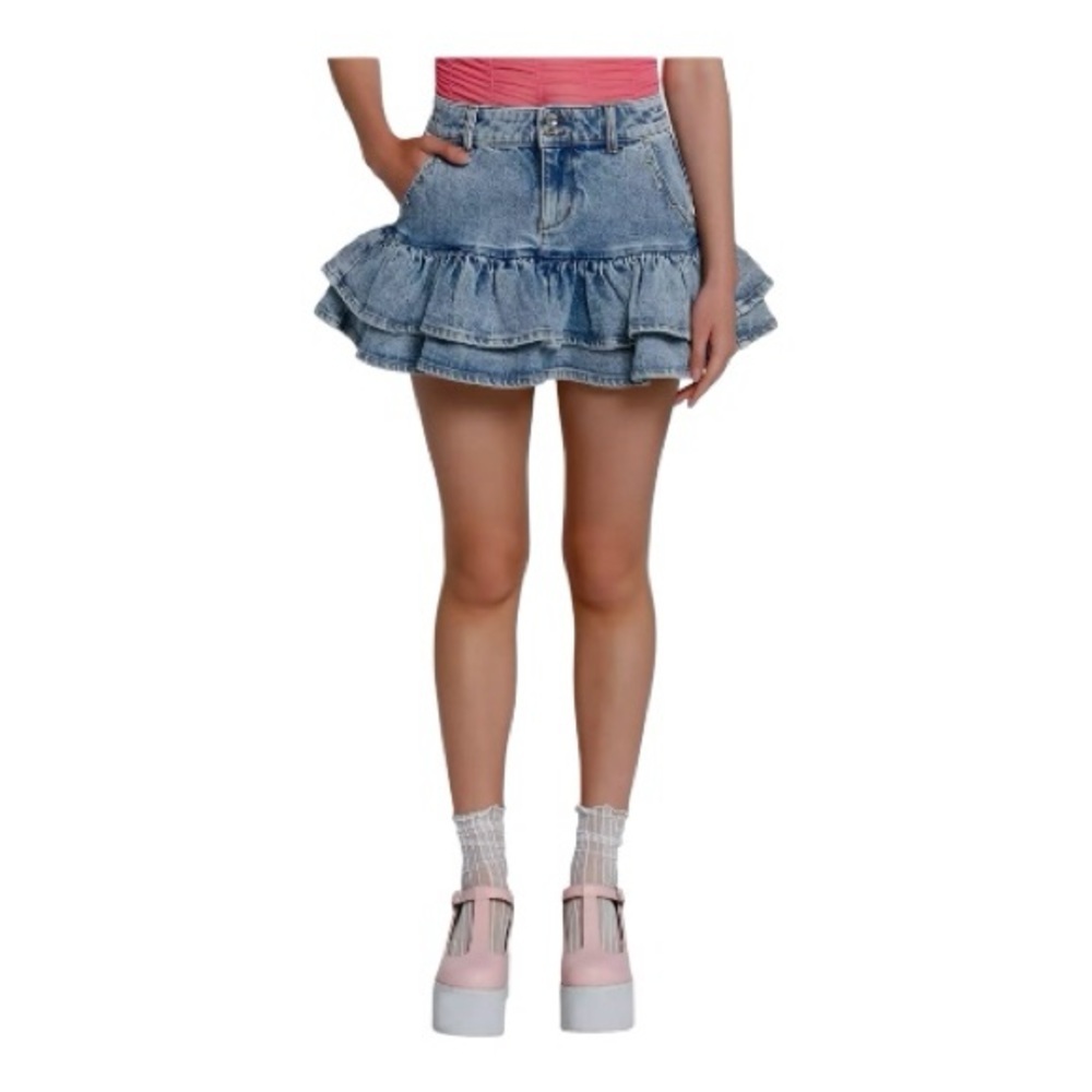HOT TOPIC-SOCIAL COLLISION-BLUE DENIM TIERED MINI SKIRT-SIZE XS
